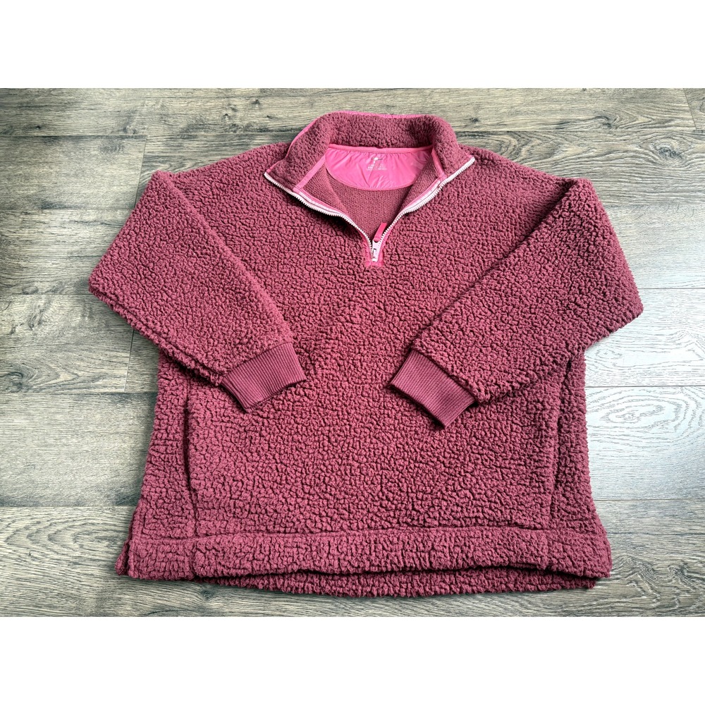 Aerie Women's‎ Sherpa pullover 1/4 zip Sweater Jacket Super Soft Wine Color Sz M - Picture 3 of 11